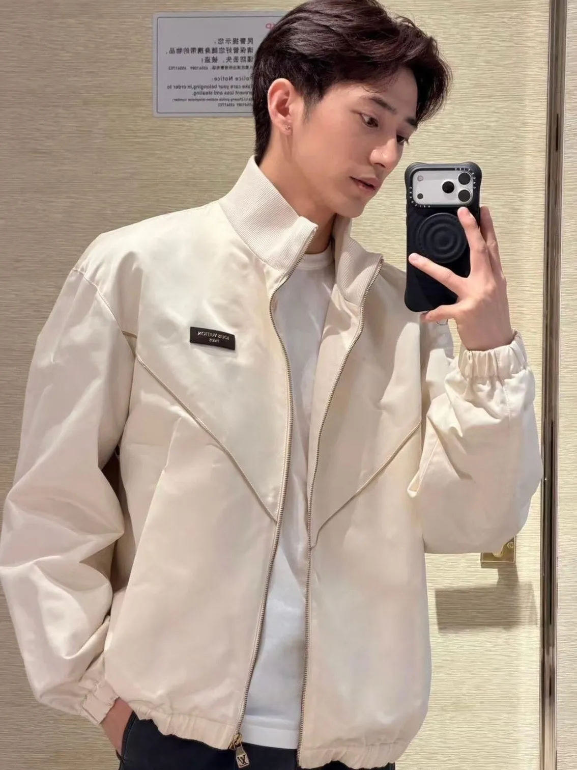 Louis Vuitton/Louis Vuitton leather logo silk satin sports coat